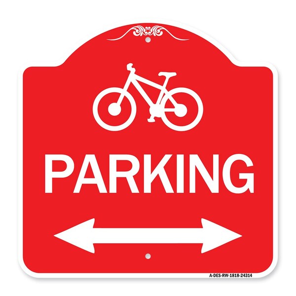 Bicycle Parking W/ Bidirectional Arrow, Red & White Aluminum Sign, 18" x 18", RW-1818-24314